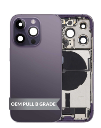 Back Housing Frame with Charging Port Flex & Small Parts for iPhone 14 Pro (DEEP PURPLE) (US Version) (OEM Pull B Grade)