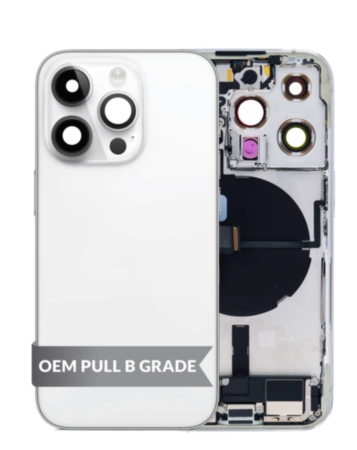 Back Housing Frame with Charging Port Flex & Small Parts for iPhone 14 Pro (SILVER) (US Version) (OEM Pull B Grade)