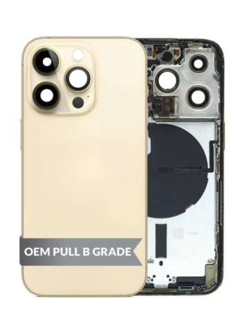 Back Housing Frame (GOLD) (US Version) (OEM Pull B Grade) with Small Components Pre-Installed for iPhone 14 Pro