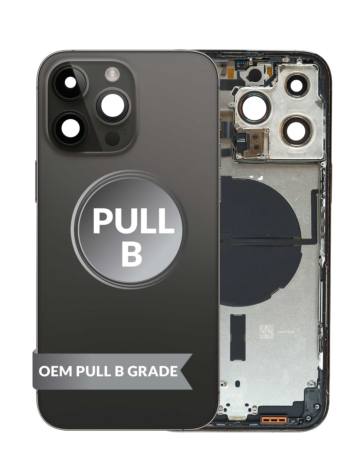 Buy the back housing frame in Space Black, US version, OEM Pull B Grade, with small components pre-installed for iPhone 14 Pro Max.