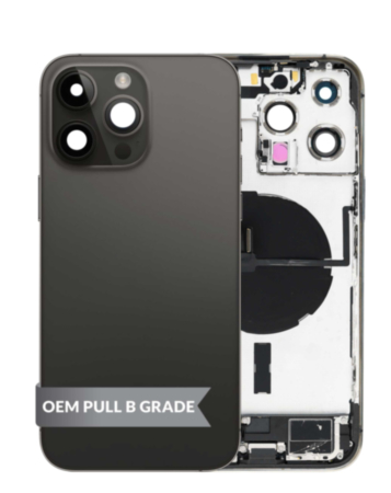 Back Housing Frame with Charging Port Flex & Small Parts for iPhone 14 Pro Max (SPACE BLACK) (International) (OEM Pull B Grade)