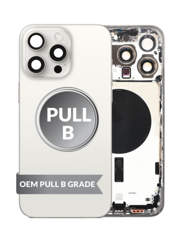 Back Housing Frame (WHITE TITANIUM) (US Version) (OEM Pull B Grade) with Small Components Pre-Installed for iPhone 15 Pro Max