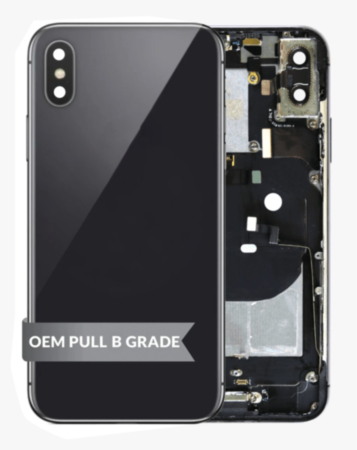 Shop the Back Housing Frame with small components pre-installed for iPhone X, Space Gray, OEM Pull B Grade.
