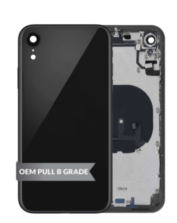 Buy the Back Housing Frame with Small Components Pre-Installed for iPhone XR in Black, OEM Pull B Grade.
