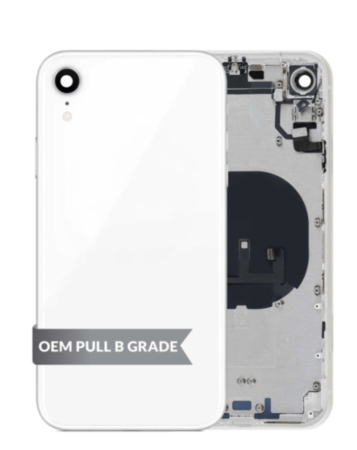 Grab the wholesale deals on the Back Housing Frame with Small Components Pre-Installed for iPhone XR in white, OEM pull B grade.