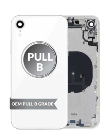 Grab the wholesale deals on the Back Housing Frame with Small Components Pre-Installed for iPhone XR in white, OEM pull B grade.