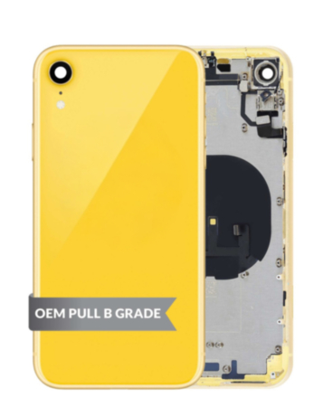 Stock up on the Back Housing Frame with Small Components Pre-Installed for iPhone XR in yellow, OEM pull B grade.
