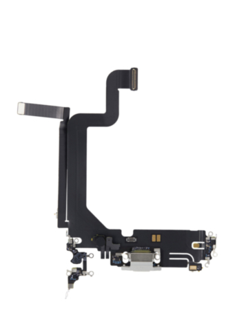Purchase the charging port flex cable in Silver, OEM Pull, for iPhone 14 Pro Max.