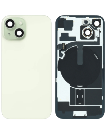 Stock up on the green back glass, OEM pull A grade, with frame, wireless NFC charging flex, and MagSafe magnet for iPhone 15.