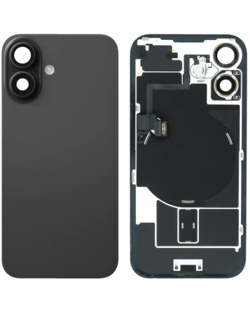 Grab the wholesale deals on the back glass with frame and wireless NFC charging flex and MagSafe magnet for iPhone 16 in black OEM Pull A Grade.