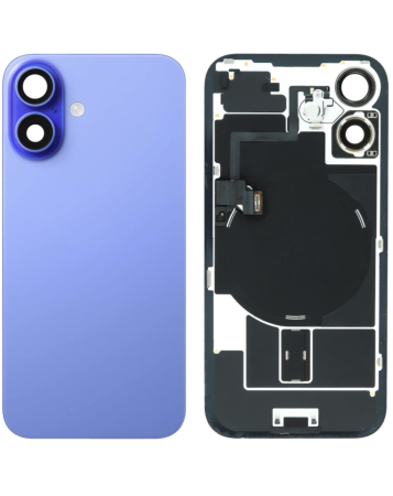 Stock up on the back glass with frame and wireless NFC charging flex and MagSafe magnet for iPhone 16 in ultramarine OEM Pull A Grade.