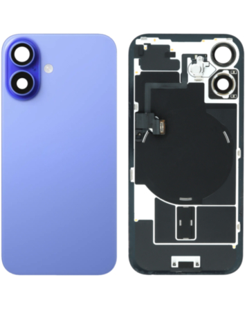 Buy the back glass with frame, wireless NFC charging flex, and MagSafe magnet for iPhone 16 in ultramarine, OEM Pull B Grade.