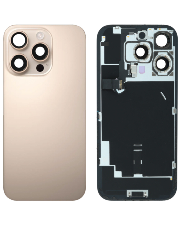 Purchase the Desert Titanium Back Glass with Frame, Wireless NFC Charging Flex, and MagSafe Magnet for iPhone 16 Pro, OEM Pull A Grade.