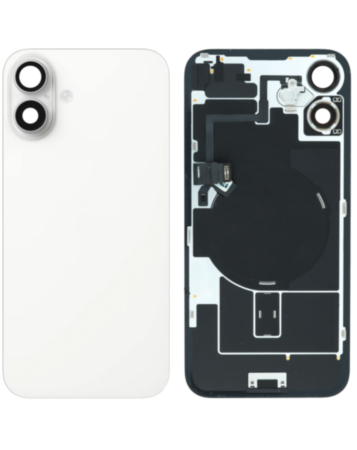 Purchase the White Back Glass, OEM Pull B Grade, with Frame, Wireless NFC Charging Flex, and MagSafe Magnet for iPhone 16 Plus.
