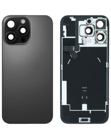 Grab wholesale deals on the Black Titanium Back Glass with Frame, Wireless NFC Charging Flex, and MagSafe Magnet for iPhone 16 Pro Max, OEM Pull B Grade.