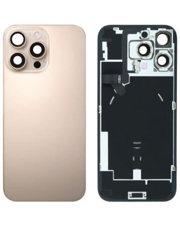 Shop the Desert Titanium Back Glass with Frame, Wireless NFC Charging Flex, and MagSafe Magnet for iPhone 16 Pro Max, OEM Pull A Grade.