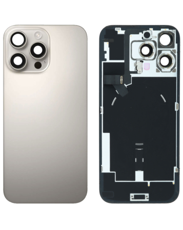 Order the Natural Titanium Back Glass with Frame, Wireless NFC Charging Flex, and MagSafe Magnet for iPhone 16 Pro Max, OEM Pull A Grade.
