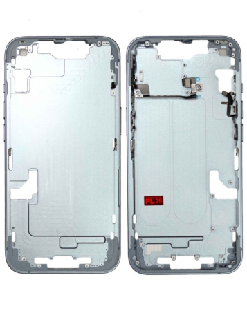 Shop the blue middle frame with small parts for iPhone 14 US version OEM pull B grade.

