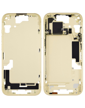 Stock up on the middle frame with small parts for iPhone 15, yellow, US version, OEM pull A grade.