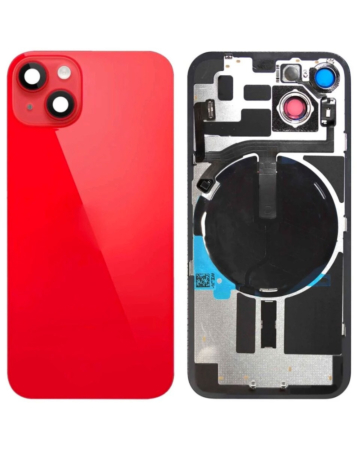 Order the red OEM pull B grade back glass with frame, wireless NFC charging flex, and MagSafe magnet for iPhone 14.


