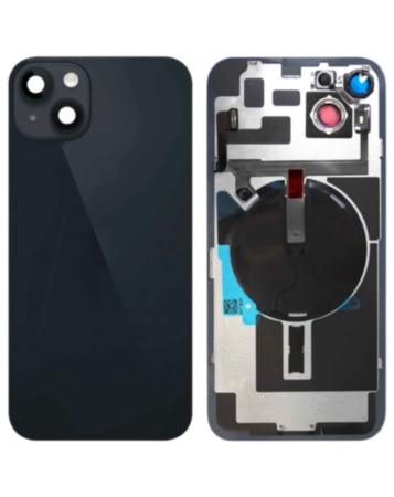 Buy the back glass with frame, wireless NFC charging flex, and MagSafe magnet for the iPhone 14 Plus — in Midnight, OEM pull B grade.