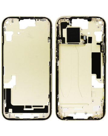 Shop the middle frame with parts for iPhone 15, yellow, international version, OEM pull A grade.