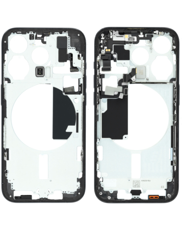 Purchase the Middle Frame with Small Parts for iPhone 15 Pro in Black Titanium, International Version, OEM Pull B Grade.
