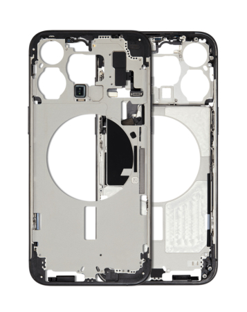 Order the Middle Frame with parts for iPhone 15 Pro Max in Black, International Version, OEM Pull B Grade.