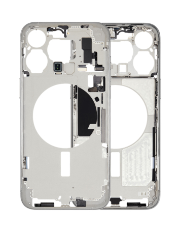 Stock up on the Middle Frame with parts for iPhone 15 Pro Max in White, International Version, OEM Pull B Grade.
