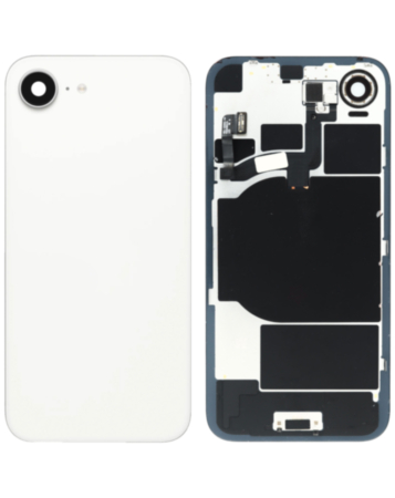 Back Glass with Frame and Wireless NFC Charging Flex and MagSafe Magnet for iPhone 16e (WHITE) (OEM Pull B Grade)