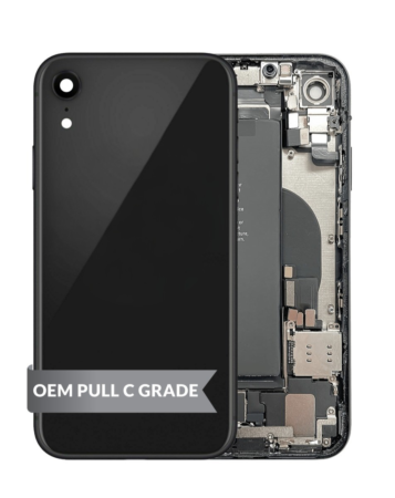 Back Housing Frame with Small Components Pre-Installed for iPhone XR (BLACK) (OEM Pull C Grade) (Only Ground Shipping)