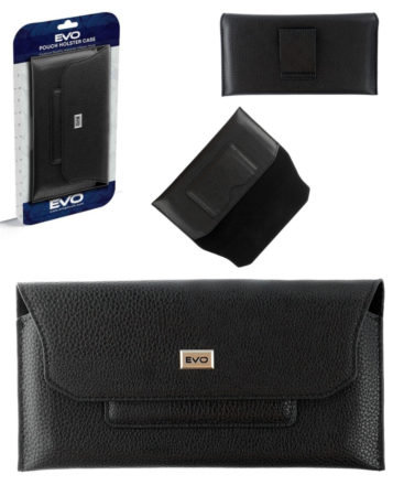 6.3" Horizontal Lychee Leather Pouch with Belt - BLACK (Only Ground Shipping)