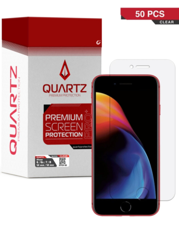 QUARTZ Clear Tempered Glass for iPhone SE 2022 / SE 2020 / 8 / 7 / 6s / 6 (Pack of 50)