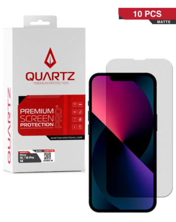 QUARTZ Matte Tempered Glass for iPhone 13 / 13 Pro / 14 / 16e / 17e (Pack of 10)