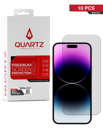 Shop the QUARTZ Matte Tempered Glass for iPhone 15 Plus and 15 Pro Max, pack of 10.