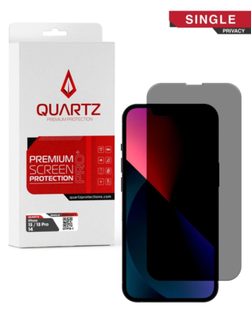 QUARTZ Privacy Tempered Glass for iPhone 13 / 13 Pro / 14 / 16e / 17e (Single Pack)