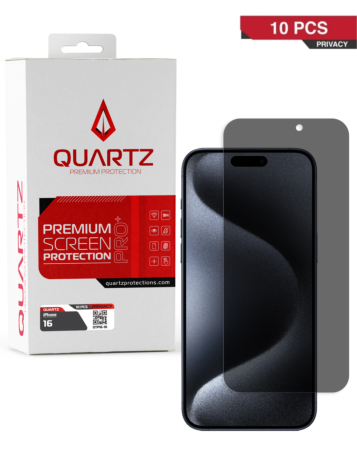 Buy the QUARTZ Privacy Tempered Glass for iPhone 16, pack of 10.