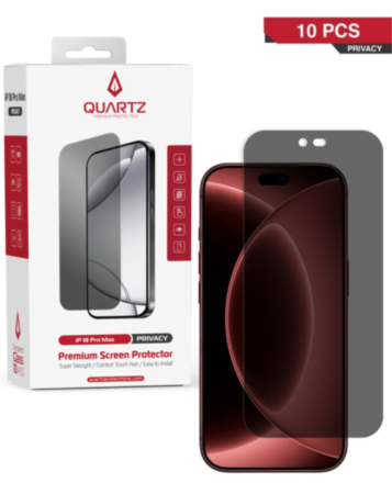QUARTZ Privacy Tempered Glass for iPhone 18 Pro Max (Pack of 10)