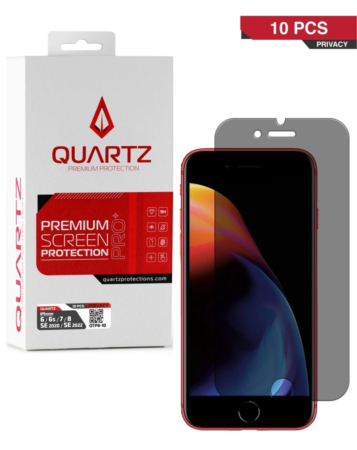 QUARTZ Privacy Tempered Glass for iPhone SE 2022 / SE 2020 / 8 / 7 / 6s / 6 (Pack of 10)