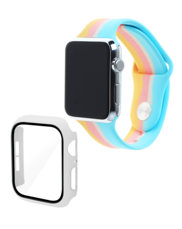 iWatch 38mm Rainbow Silicone Soft Band & Bumper Case with Tempered Glass - 1 (Only Ground Shipping)
