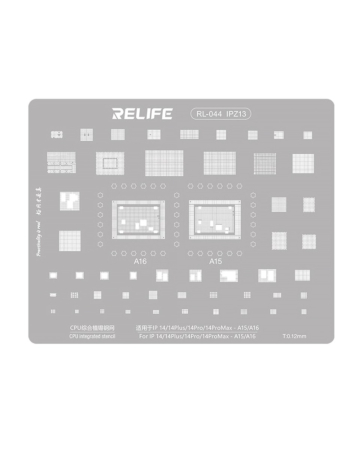Buy the RELIFE RL-044 IPZ13 A15 A16 CPU stencil for iPhone 14, 14 Plus, 14 Pro, and 14 Pro Max. This item is not returnable.
