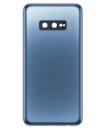 Stock up on the back glass with camera lens and adhesive for Galaxy S10E in Prism Blue, no logo.