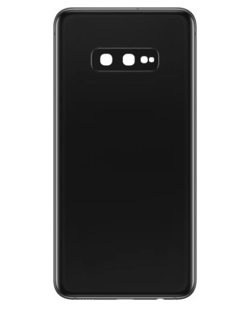 Shop the back glass with camera lens and adhesive for Galaxy S10E in Ceramic Black, no logo.