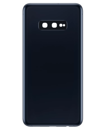 Grab wholesale deals on the back glass with camera lens and adhesive for Galaxy S10E in Prism Black, no logo.
