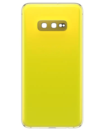 Grab wholesale deals on the back glass with camera lens and adhesive for Galaxy S10E in Prism Yellow, no logo.