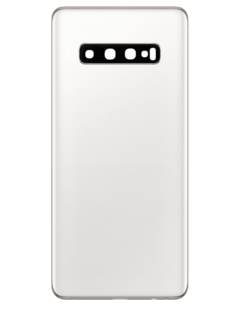 Grab wholesale deals on the back glass with camera lens and adhesive for Galaxy S10 Plus in Ceramic White, no logo.