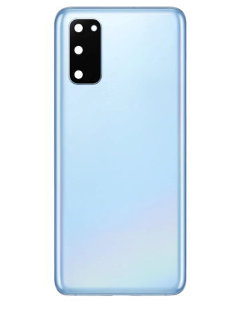 Buy the back glass with camera lens and adhesive for the Galaxy S20, no logo, in Cloud Blue.