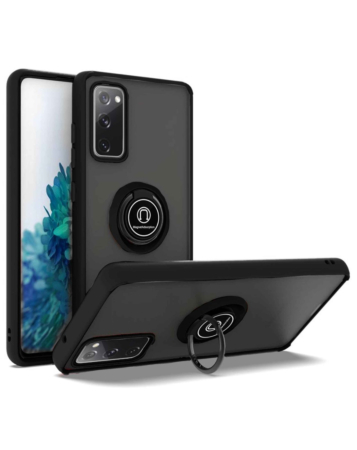 Galaxy S20 FE Hard PC Rear / Soft TPU Colorful Border Case with I-ring Holder - BLACK (Only Ground Shipping)