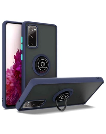 Galaxy S20 FE Hard PC Rear / Soft TPU Colorful Border Case with I-ring Holder - NAVY BLUE (Only Ground Shipping)