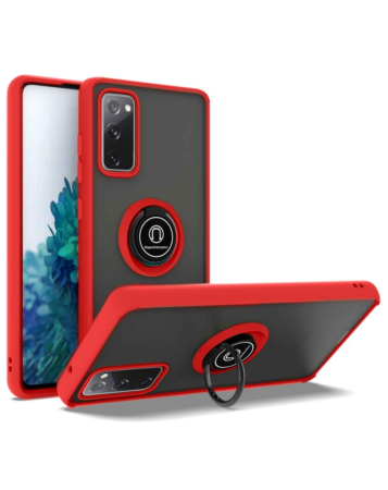 Galaxy S20 FE Hard PC Rear / Soft TPU Colorful Border Case with I-ring Holder - RED (Only Ground Shipping)